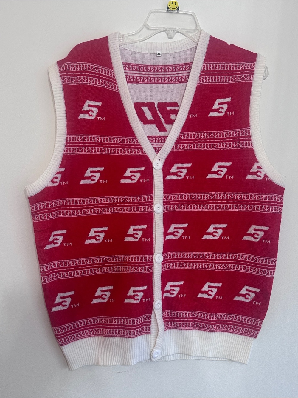 Snap On Branded Mens Tool Red Knit Button-Front Cardigan Vest with White Trim